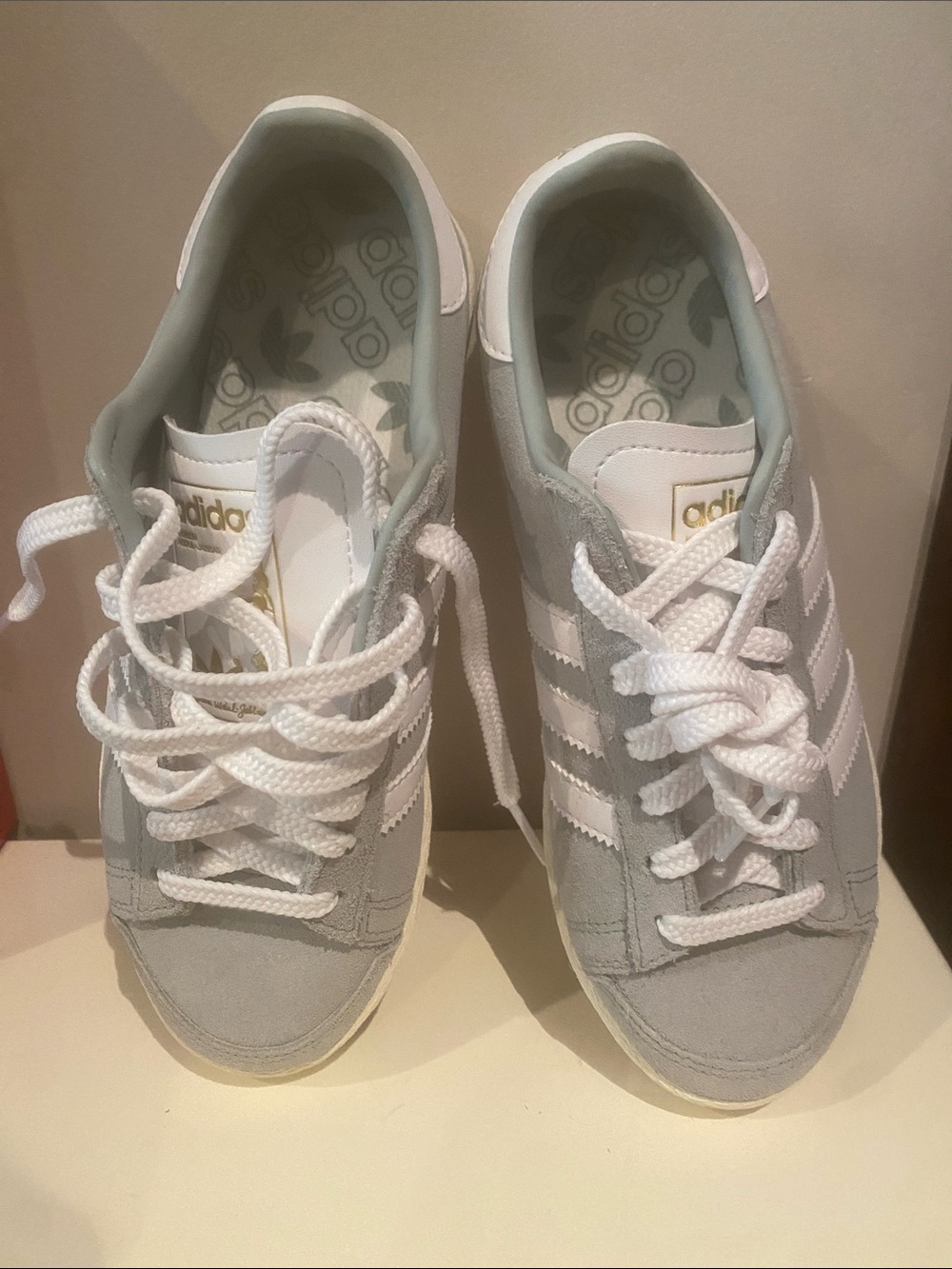 adidas Women's Suede Sneakers in Light Gray and White